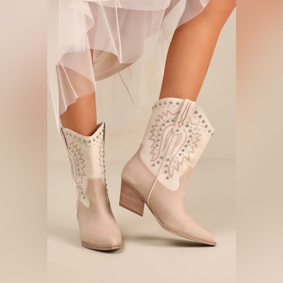 Shoes - Dolce Vita Aledo Sand Multi Suede Studded Mid-Calf Western Boots